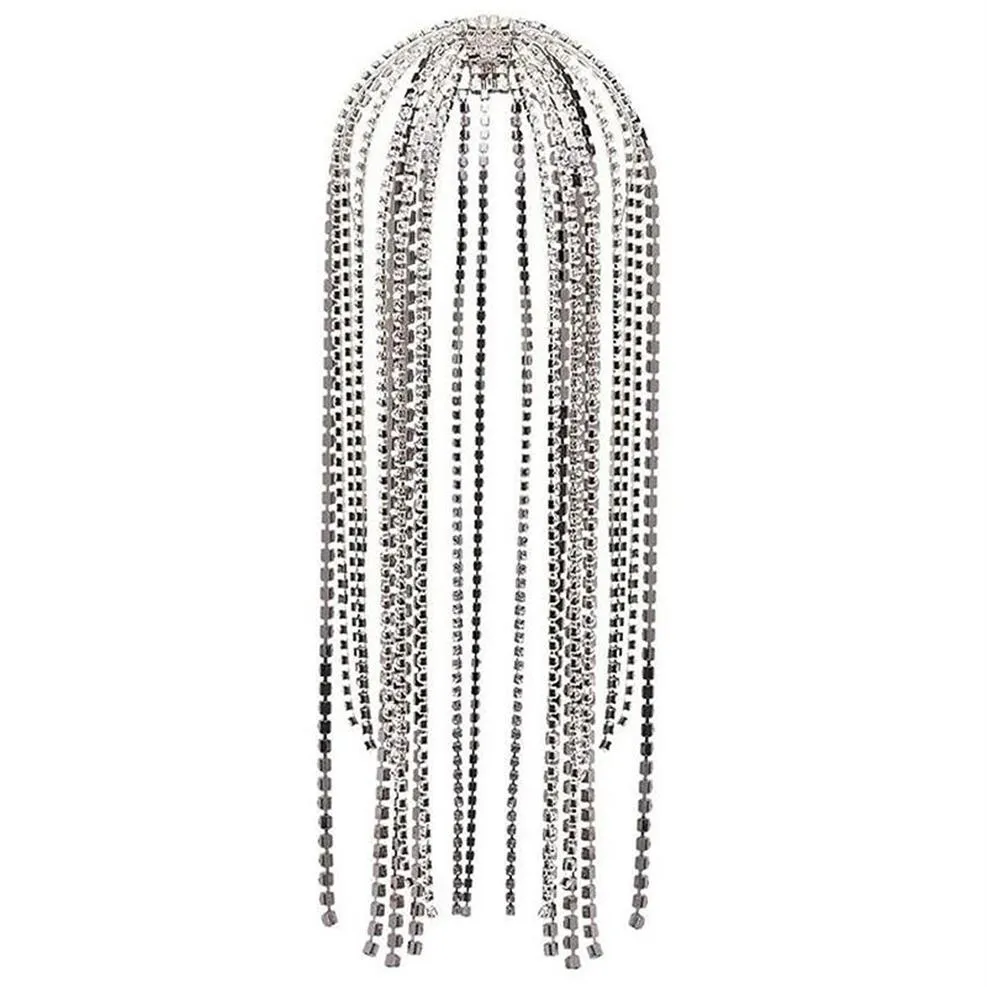 StoneFans Trendy Strass Haaraccessoires Ketting voor Vrouwen Sieraden Elegante Volledige Kristal Kwastje Haarbanden Lange Ketting Hoofddeksels W012127