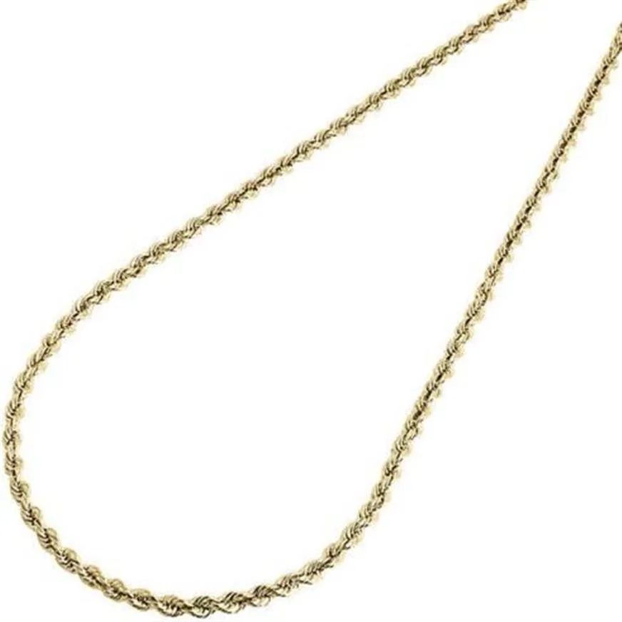 Collier chaîne en corde creuse pour hommes ou femmes, en or jaune 10K, 3 MM, 24 pouces, 211G