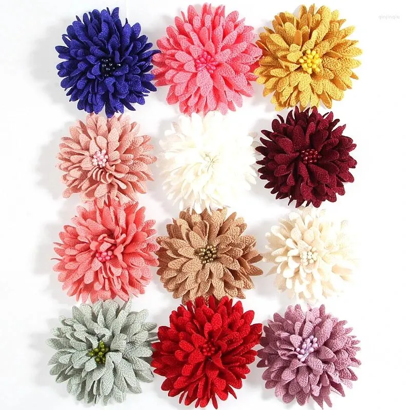 ヘアアクセサリー60pcs 7.5cm 3 "レース布の花のためのヘッドバンドシフォンヘッドラップウェディングデコレーション