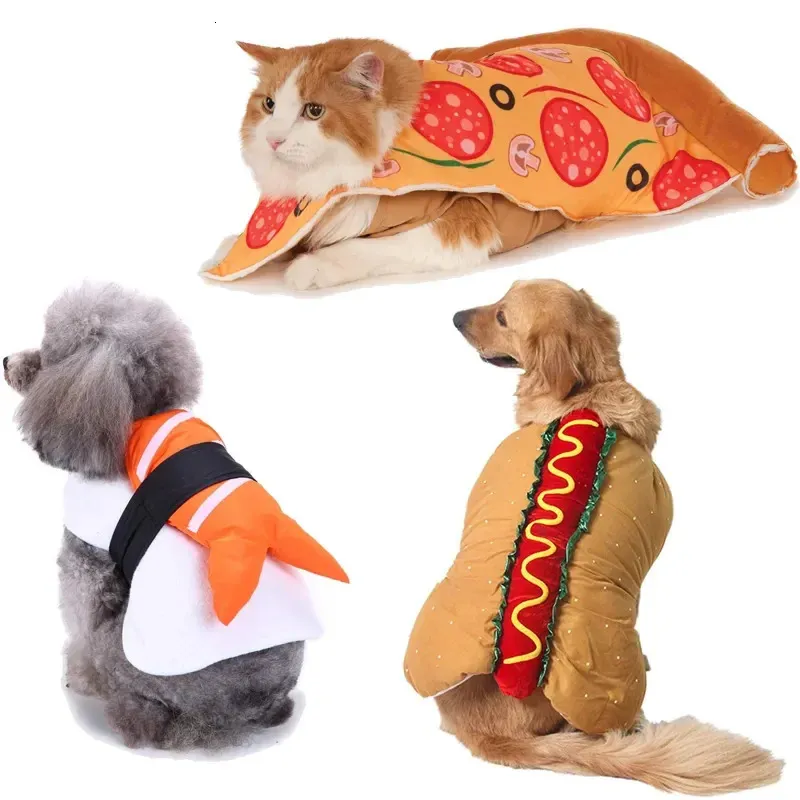 Hundkläder Pet Halloween Costume Christmas Fancy Dress Funny Cosplay Burgers Pizza Sushi -kläder för valpar och kattunge 231201