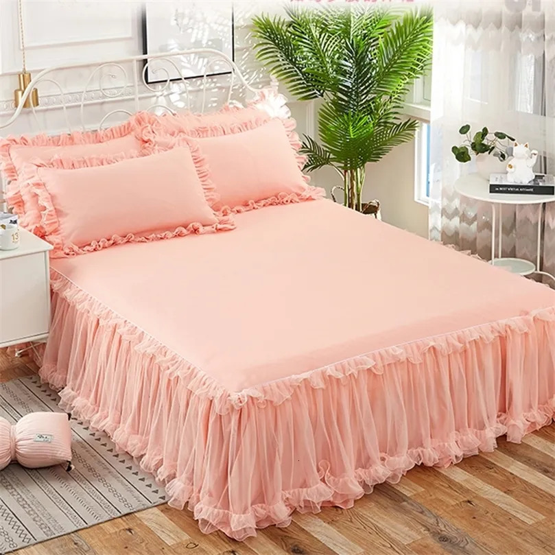 Bedkjol elegant prinsessa säng kjol non-halp madrass täcker rufsed spets sängkläder säng täcker skydd skydd hem sängen utslag kjol 231130
