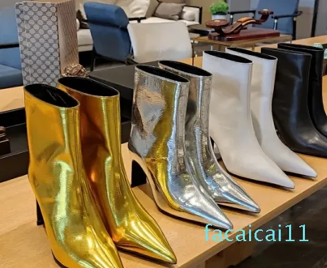 New High Quality Luxury Real Leather ankle Boots for Women Point Toe Chunky Heel Chelsea short Boots Winter Fashion Runway Party