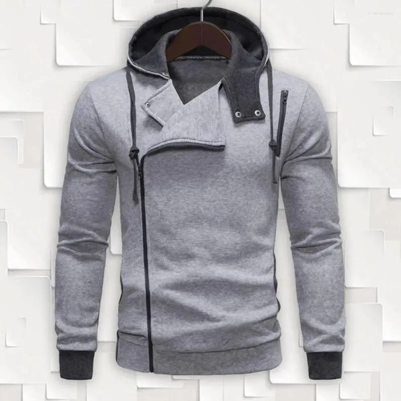 Men's Hoodies Diagonal Zipper Hoodie Buttoned Men Stylish Asymmetric With Oblique Elastic Cuff Drawstring For A