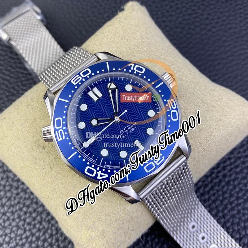 VSF Diver 300M 42mm 60th anniversary A8806 Automatic Mens Watch Blue Textured Dial Titanium Case Stainless Mesh Bracelet Limited Edition trustytime001Watches