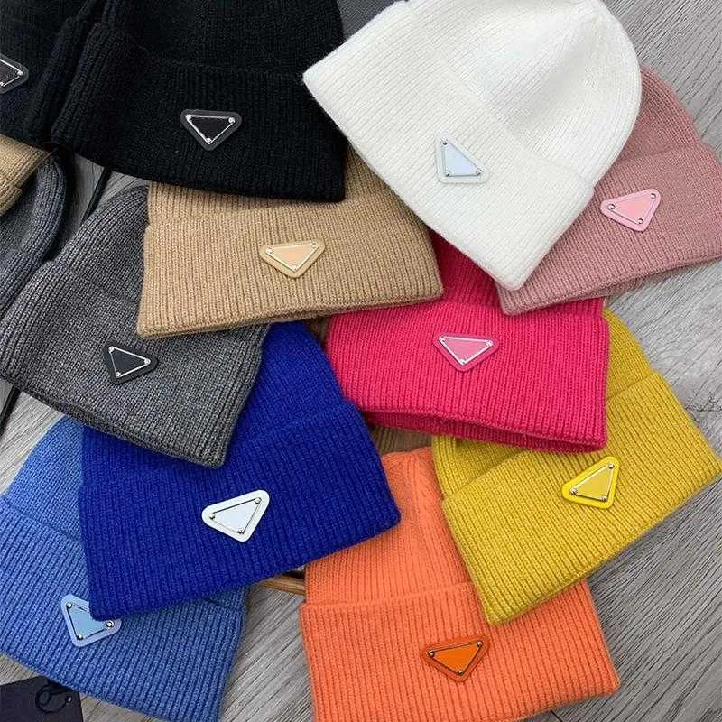 Chapeau tricoté d'hiver, bonnet de styliste, casquettes de crâne pour hommes et femmes, chapeaux à signe triangulaire, 5 couleurs, classique de luxe, Letter2VO7