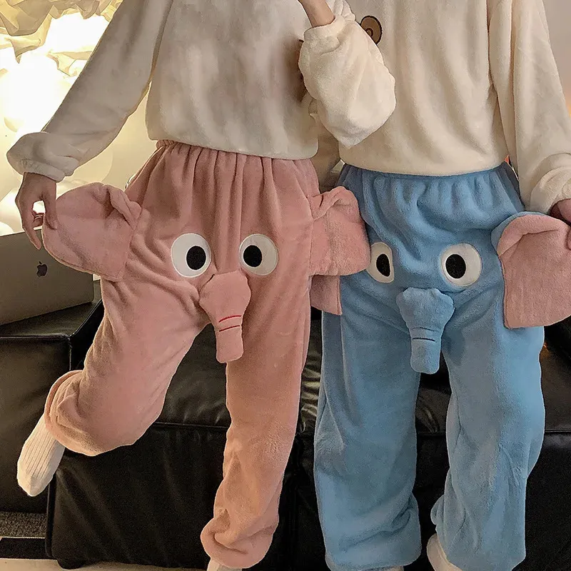 Calças femininas outono e inverno engraçado bonito casal pijama com um tronco de elefante tocando 231201