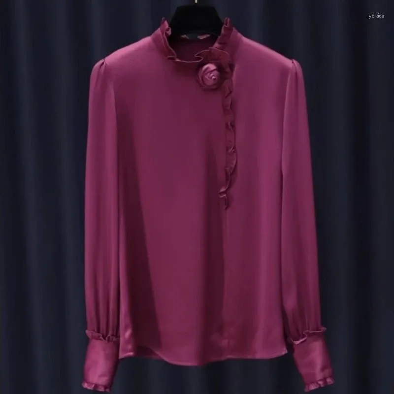 Bluzki damskie jedwabna koszula luźna satynowa solidna vintage pełna odzież wiosna/lato moda aplikacje chińskie topy ycmyunyan