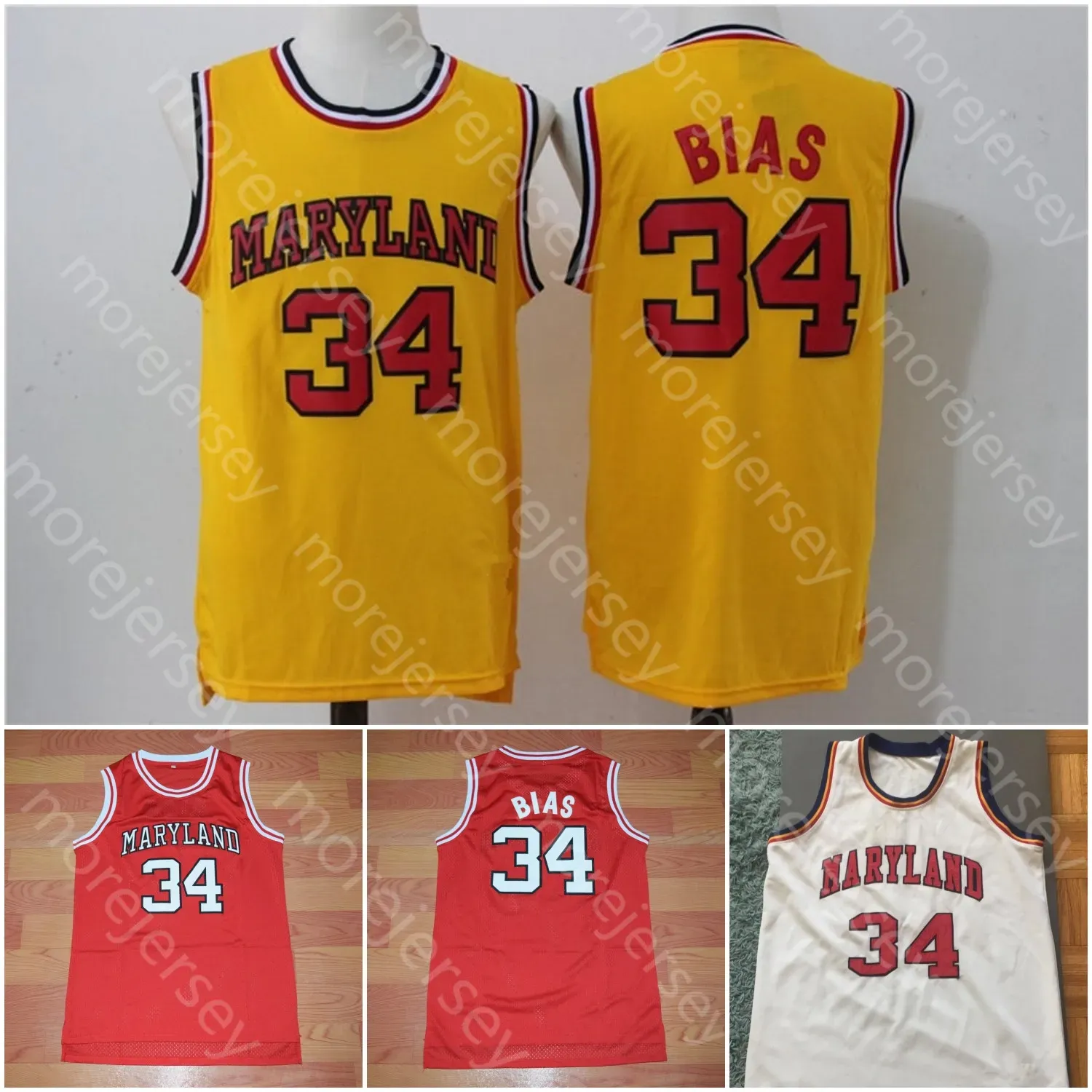 Maryland NCAA College Basketball Jersey Len Bias Blanc Rouge Jaune Tous Ed Taille S-3XL