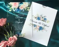 Greeting Cards Acrylic Invites Pink Navy Blue Rose Peony Wedding Invitations 10pcs Custom Envelopes Suit Ceremony