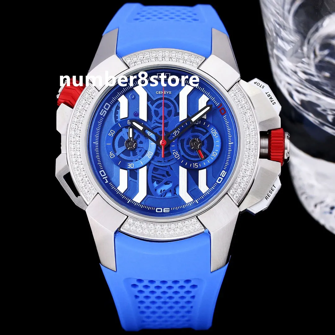 EPIC X Chrono Diamond Blue Mens Watch Oversize 47mm Luxury Sports Watches VK Quartz Sapphire Crystal Swiss Wristwatch Waterproof