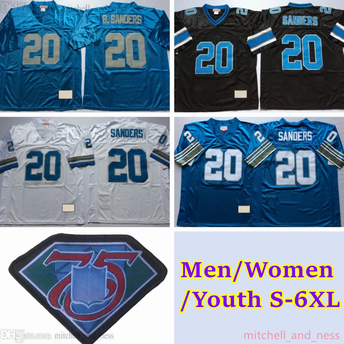 Custom Mitchell And Ness Football 20 Barry Sanders Jersey Vintage 1985