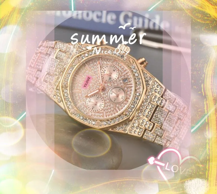 Populaire automatische quartz uurwerk grote designer horloges 42 mm roestvrijstalen band diamanten ring lopende seconden mannen zakelijk horloge geschenken casual armband