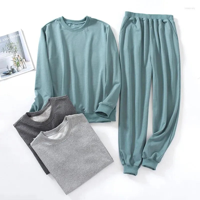 Women's Sleepwear Spring Terry Cotton Sweatshirt Sweatpants Simple Casual Couples Round Neck Pajamas Long Sleeves Trousers Loungewear 2