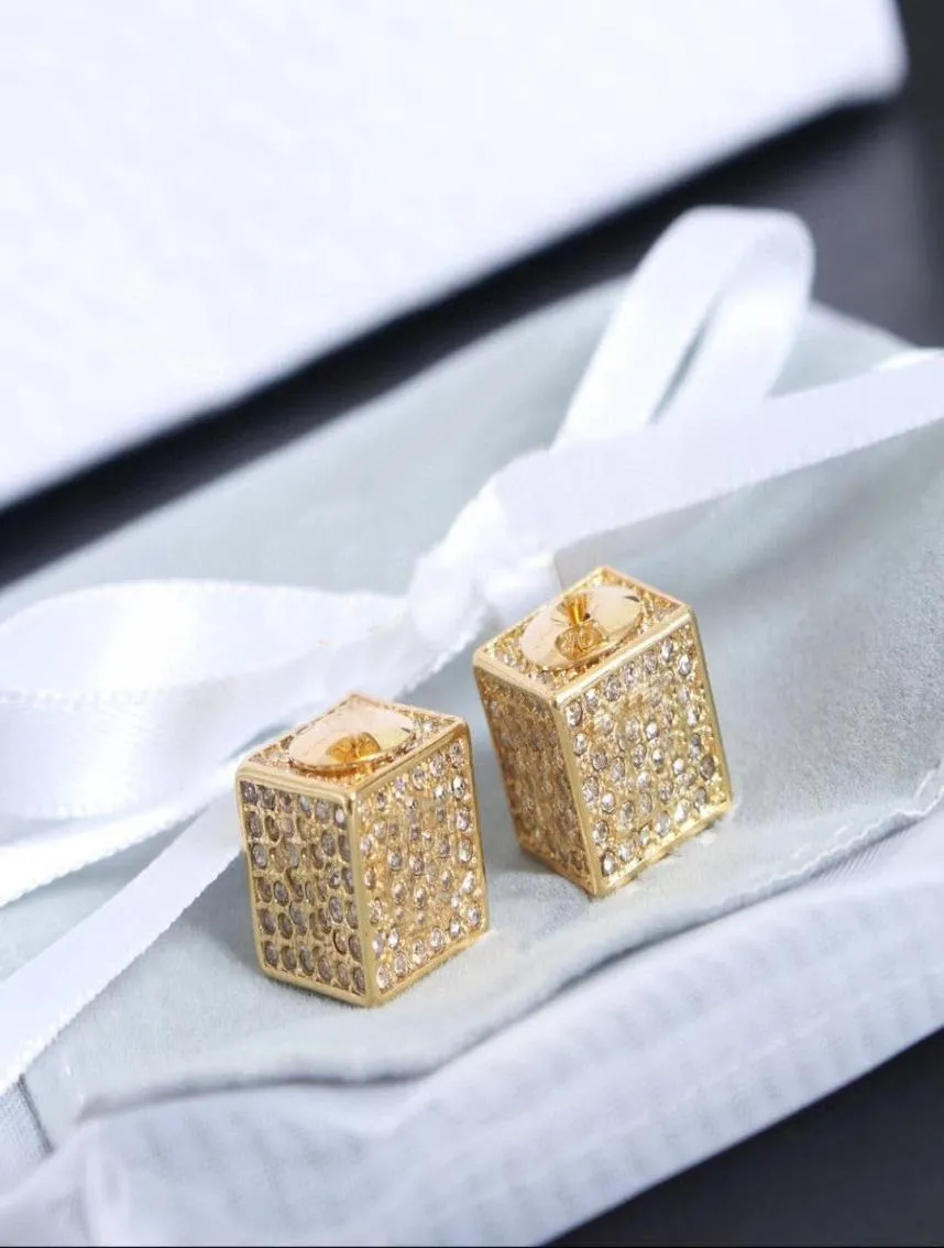 Fashion GOLD CZ stud earrings for lady Women Party Wedding Lovers gift engagement Jewelry for Bride With BOX9790104