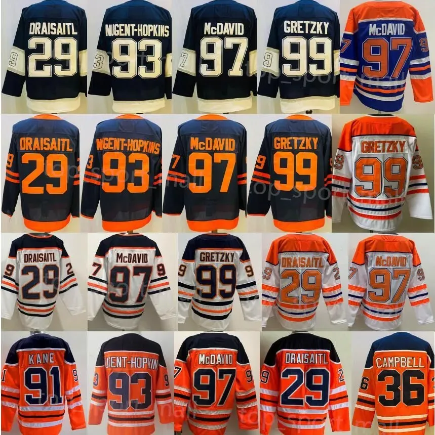 CUSTOM CUSTOM Man Ice Hockey Reverse Rétro 97 Connor McDavid Jersey 99 Wayne Gretzky 29 Leon Draisaitl 93 Ryan Nugent-Hopkins Blank Stitch G