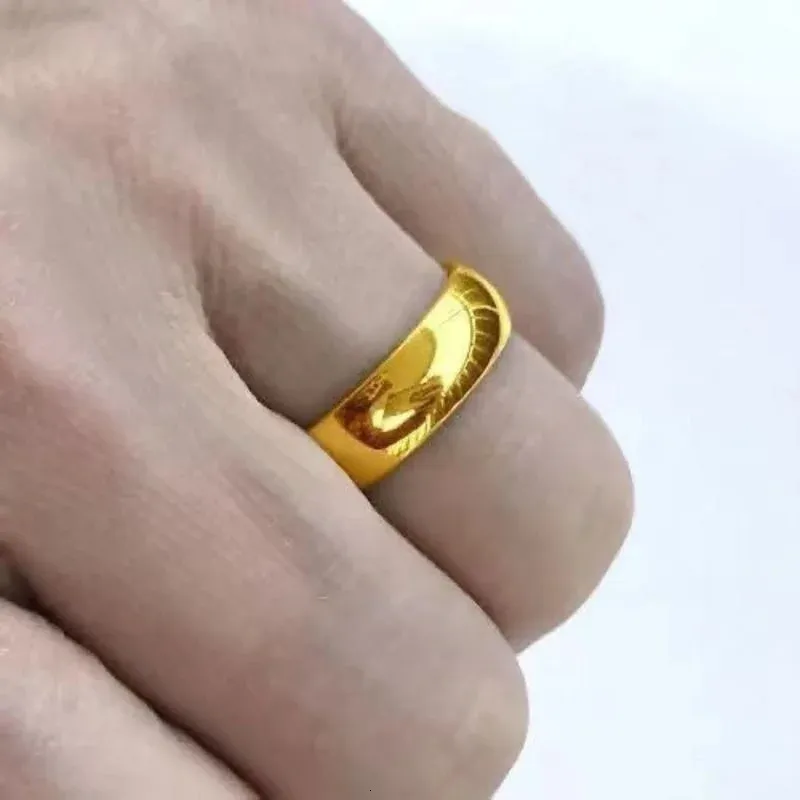 Wedding Rings UMQ 24K Pure Plated Real 18k Yellow Gold 999 24k Plain Smooth Face Personality Money Seeking Couple Ring for Men and Women Coupl 231201