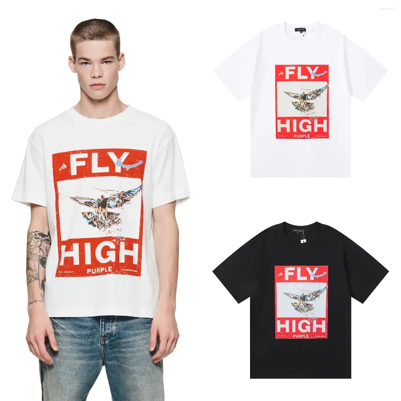 Mannen T-shirts 2024ss Paars Merk Heren Designer Voor Mannen Vrouwen Kleurrijke Fly Hoge Brief Afdrukken T-shirt Tops tee