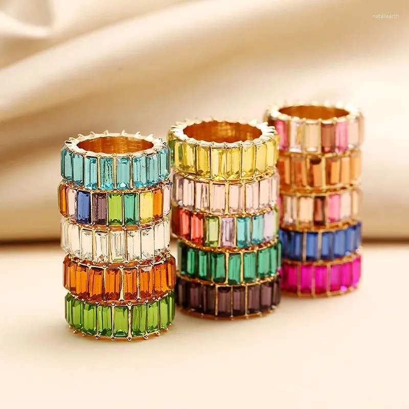 Cluster Rings Fashion 3A Cubic Zirconia Ring For Women Men 2023 Bohemian Colorful Rainbow Woman Diy Statement Party Wedding Jewelry