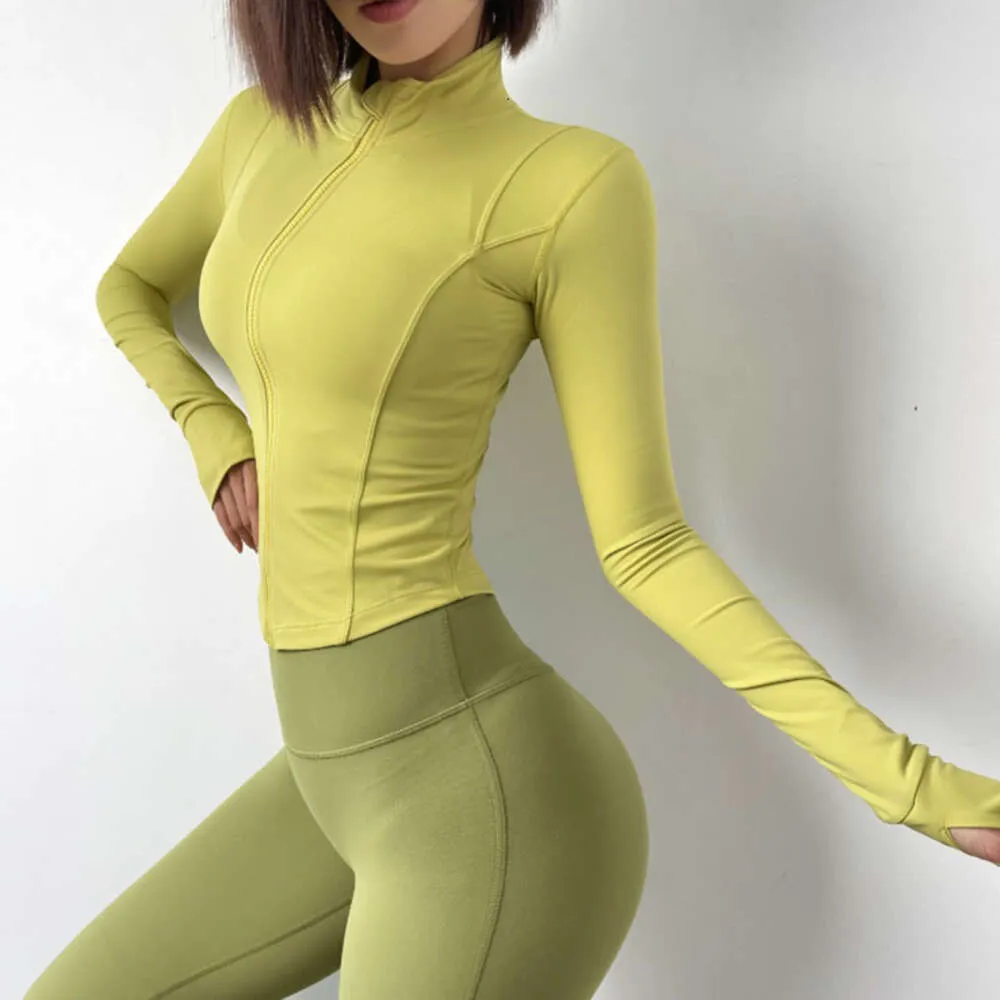 Lu ausrichten Zitronen Yoga Frauen Full Reißverschluss Top-Fitnessstudio-Training Laufjacken mit Daumenlöchern dehnbare Langschläfen Crop Tops Activewear Jogger Jogger