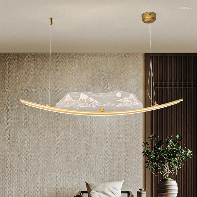 Lampes suspendues Lampe de salon de thé en alliage de zinc Restaurant Bar Homestay Nordic Moderne Minimaliste Designer Strip Paysage