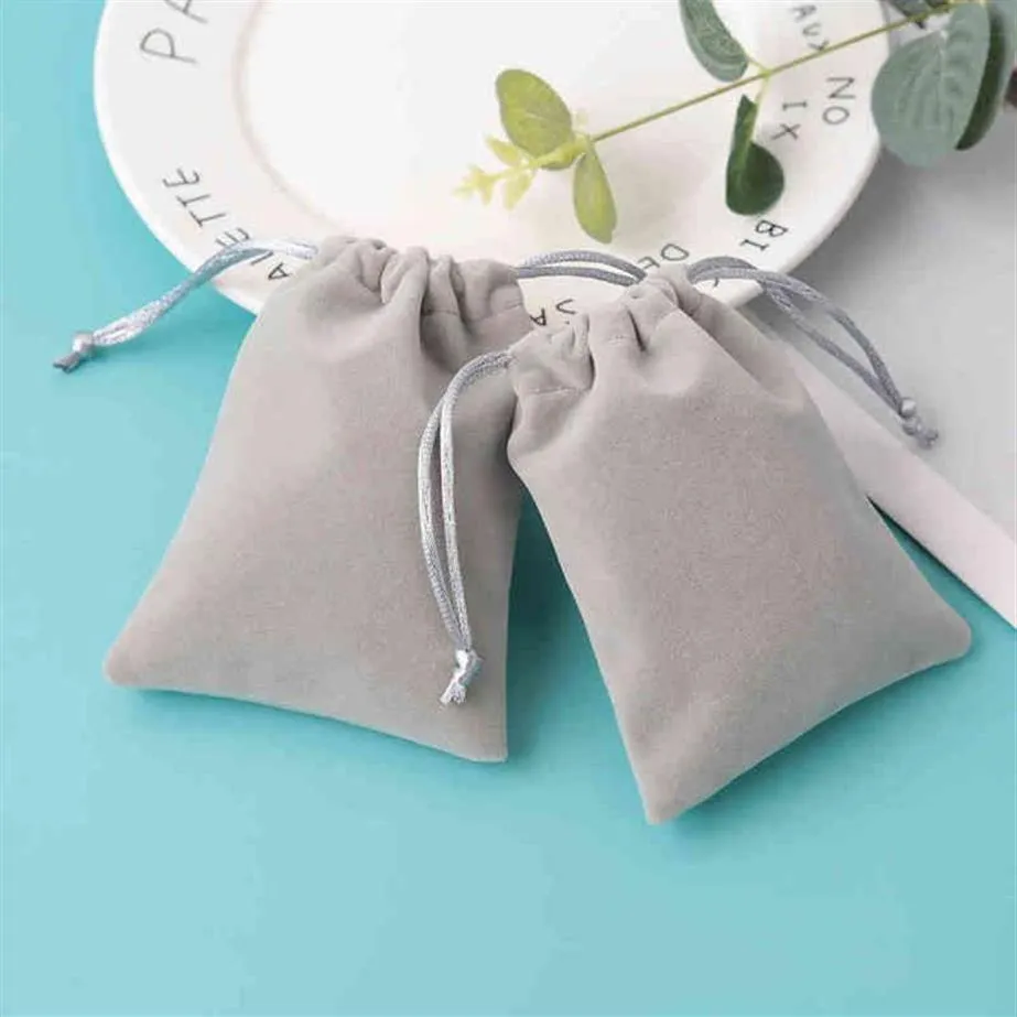 100 Personalized Drawstring Velvet Bag Grey Jewelry Packaging Chic Small Wedding Party Pouch Christmas Birthday Gift Bags307Q