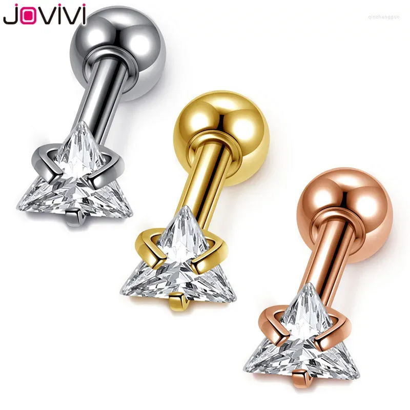 Stud Earrings JOVIVI Stainless Steel 3mm Triangle Cubic Zirconia Round