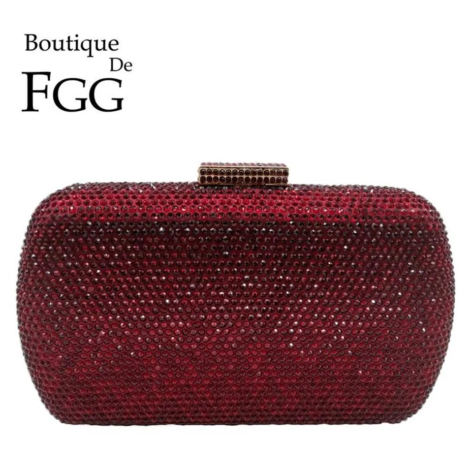 Boutique De FGG Wine Red Women Crystal Evening Bags Wedding Metal Clutches Party Cocktail Purse and Handbag 220321301p