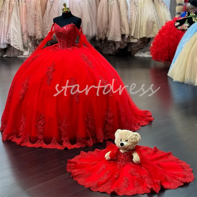 Elegant Red Quinceanera Dresses Off Shoulders Sixteen Birthday Party Dess Elegant Vestido De 15 Anos Fifteen Xv Dress Debutante Sweet 16 Dress 2024 Lace Promdress