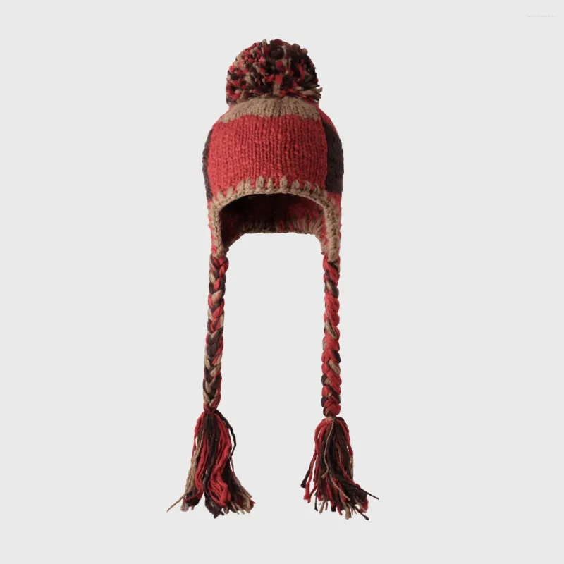 Berets Gorros Para Hombres 2023 Warme Ohrenschützer Nette Haar Ball Dicke Ski Maske Motorhaube Femme Ethnischen Stil Gestrickte Mützen Frauen Skullies