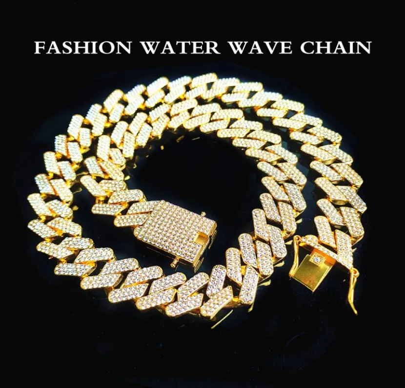 Collar decorativo de moda de alta calidad 20 mm tres filas de diamantes Miami Cuba cadena llena de circón men039s hip hop7296340