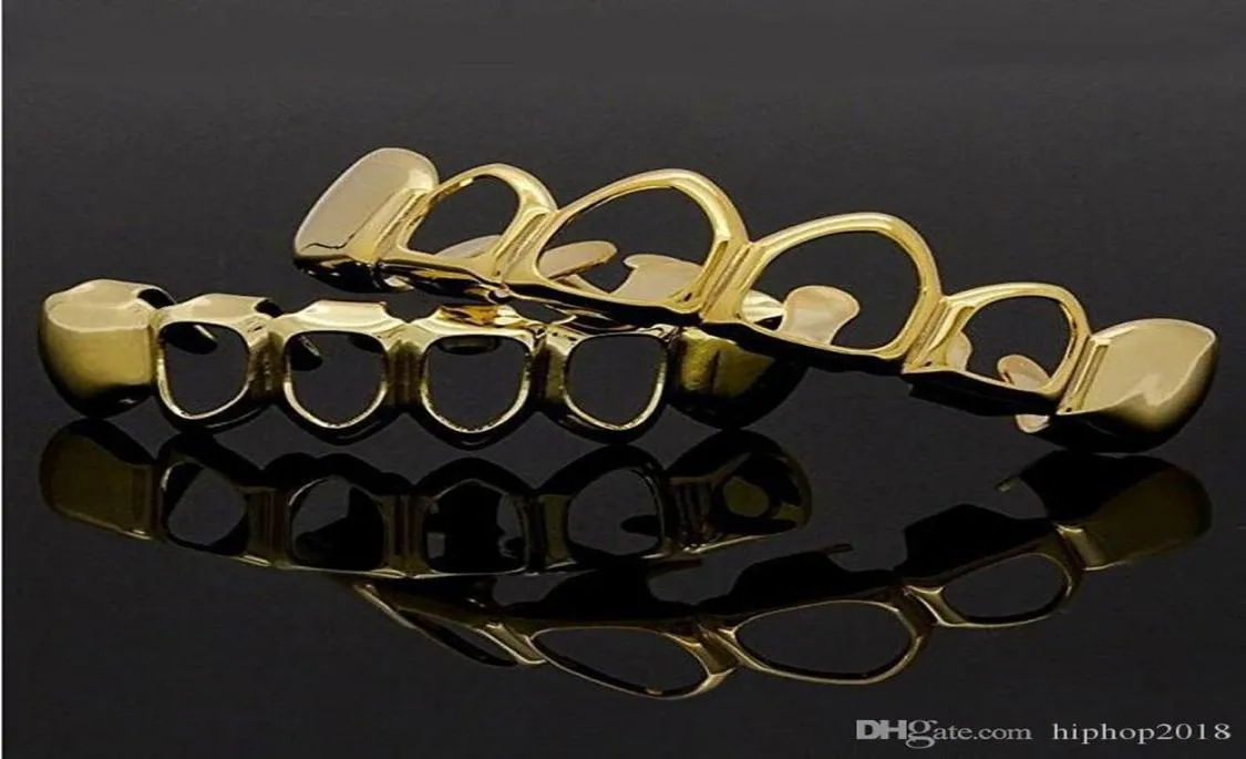18K Gold Grillz Teath Set عالية الجودة الجودة للهيب هوب المجوهرات الفضية السوداء جوفاء شوايات 9569471