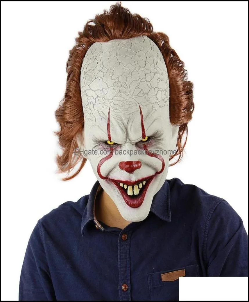 Maschere per feste Forniture festive Home Garden Sile Movie Stephen Kings It 2 Joker Pennywise Mask Fl Face Horror Clown Late Dhqc815091103234417