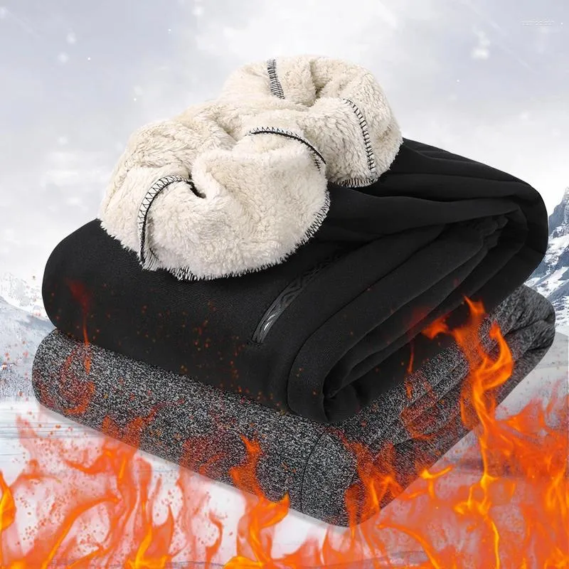 Calças masculinas inverno sweatpants homens forro de lã grosso quente acampamento ao ar livre em linha reta faixa solta algodão casual calças térmicas