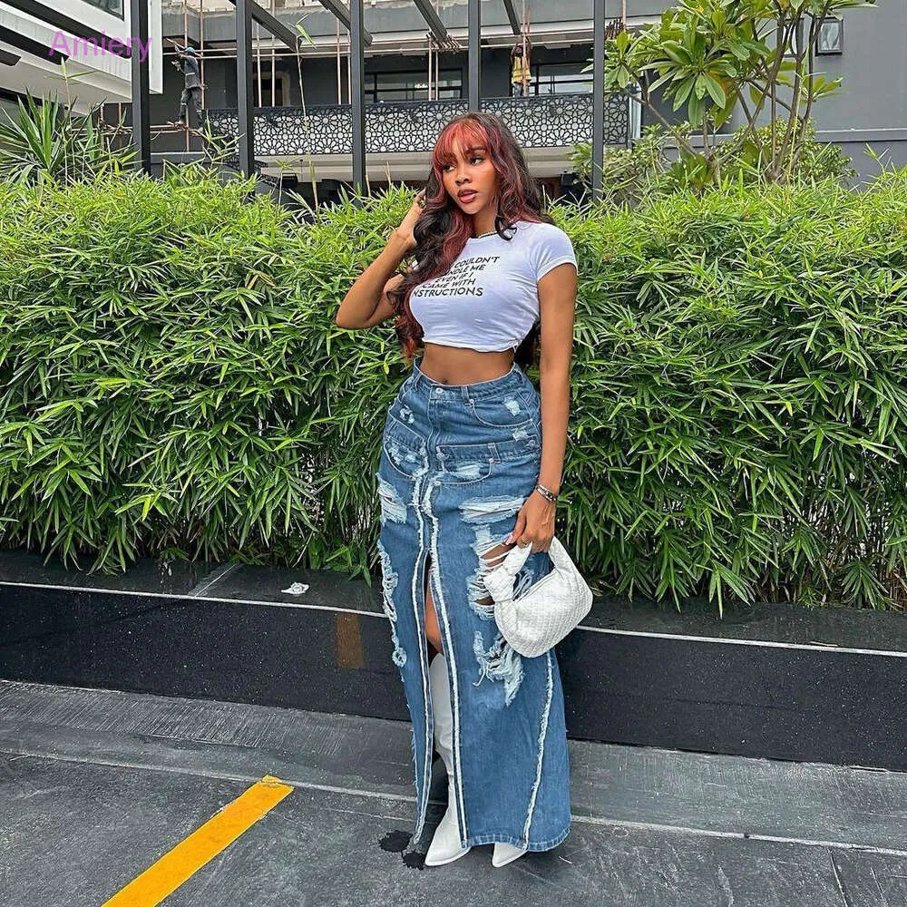 High waisted zip denim cheap skirt