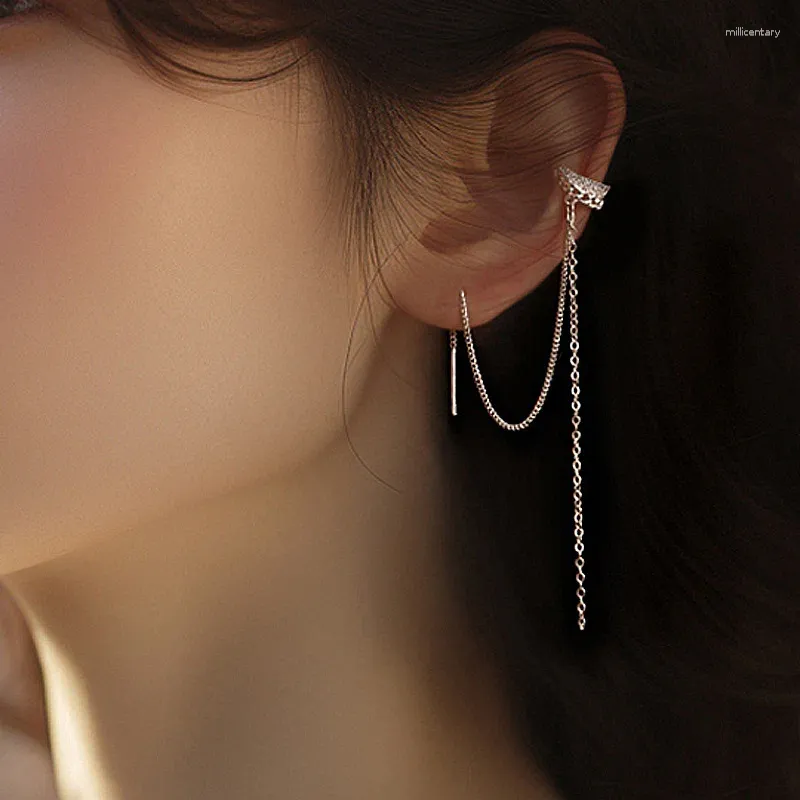 Backs Earrings 1Pcs Tassel Long Chain Crystal Ear Cuff Non-Piercing Clip Earring For Women Fake Cartilage Jewelry E180