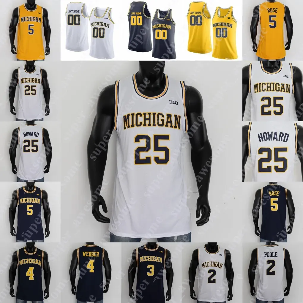 NCAA Michigan Wolverines Basketball Jersey Caleb Houstan Juwan Howard Moussa Diabate Chris Webber Hunter Dickinson Eli Brooks Frankie Collin