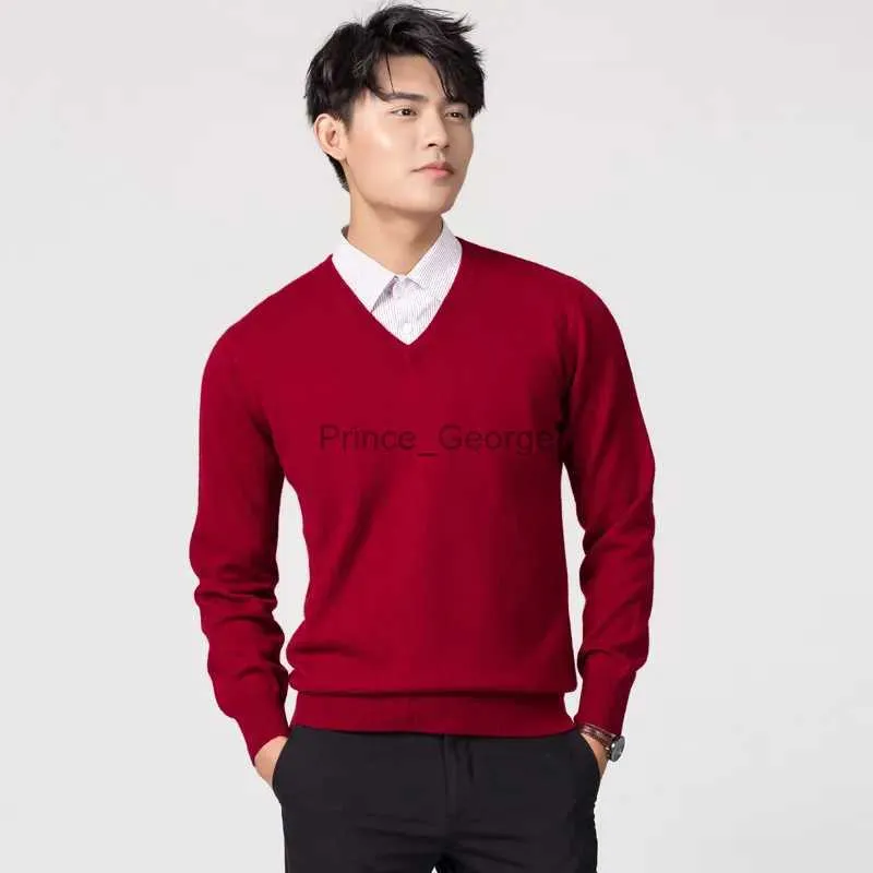 Men's Sweaters Man Pullovers Winter New Fashion Vneck Sweater Hot Sale Wool Knitted Jumpers Male Woolen Clothes Standard TopsLF231114L2402