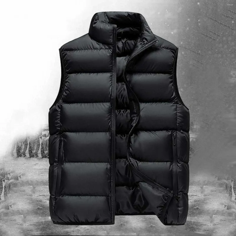 Gilets pour hommes Hommes Automne et hiver Couleur unie Gilet Épaules Stand Up Collier Zipper Double Poches Undershirt Veste Down Hommes Vêtements