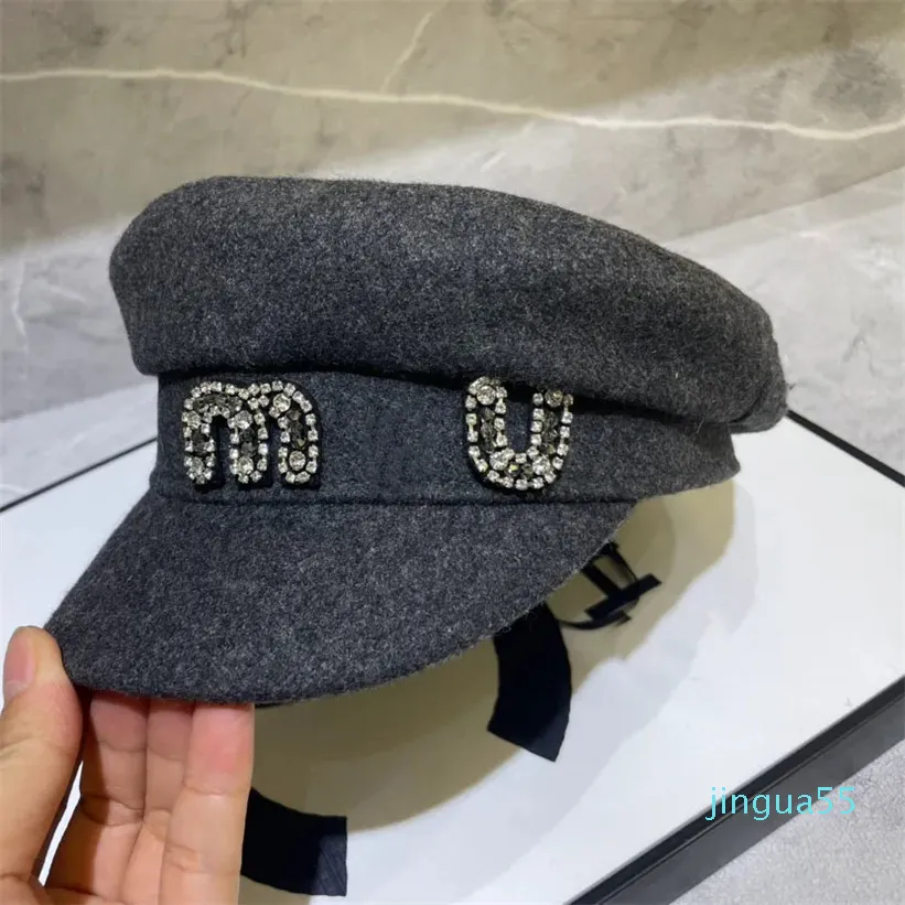 Berets desgin inverno boina femme cashmere carta de cristal octogonal chapéu mulheres estilo ao ar livre boina newsboy boné