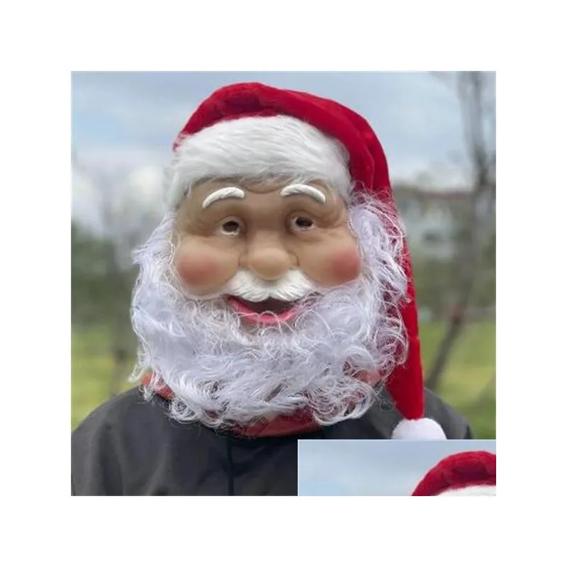 Feestmaskers Vrolijk Kerstfeest Kerstman Latex Masker Buiten Ornament Schattig Kostuum Maskerade Pruik Baard Aankleden Kerstmis Gc2358 Drop Deliv Dh3Gb