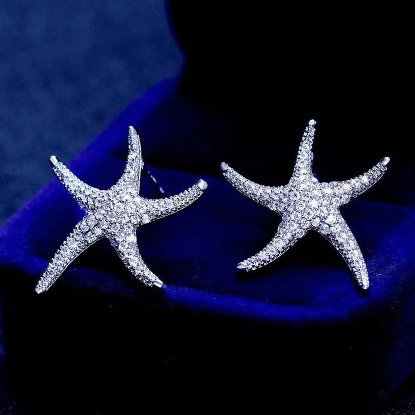 Orecchino stile stella marina Oro bianco riempito 5A diamante trasparente Cz Orecchini di fidanzamento per matrimonio per le donne festival Gift281J