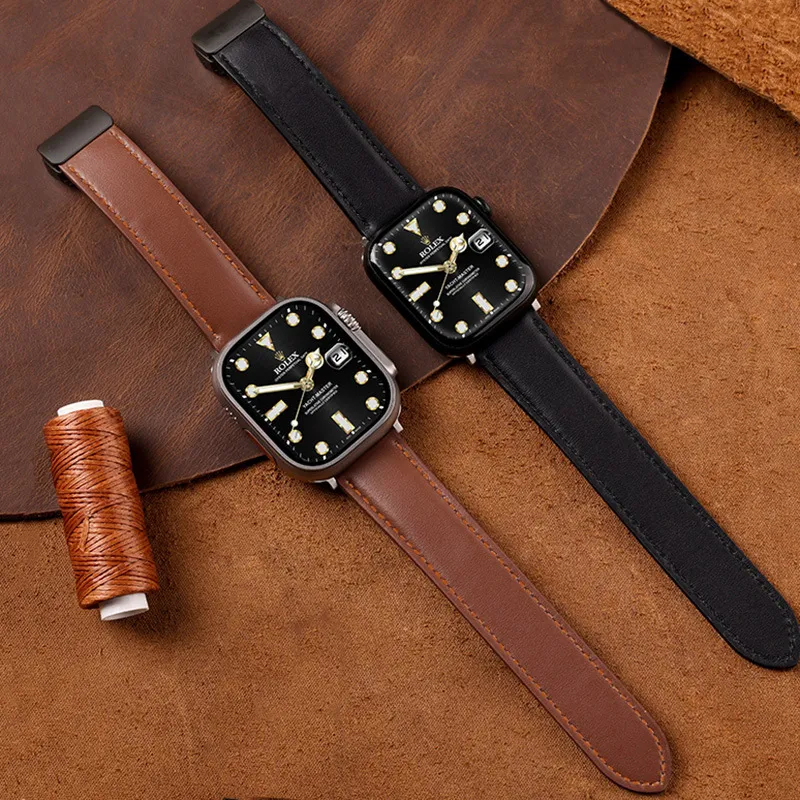 Fo hommes boucle pliante magnétique bracelet en cuir de galets pour bracelet de montre Apple 49mm 38 40 41 42 44 45 mm nouveau bracelet de montre pour Iwatch 8 7 6 5 4 SE Ultra 2 bracelet de montre