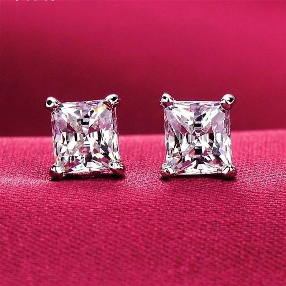 White Gold Filled Square Zircon Earrings Punk Style Wedding Engagement Jewelry Women and Men diamond Earring Brinco Brincos 8MM242B