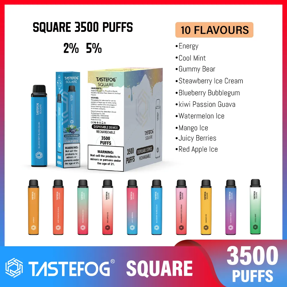 3500 Puffs Vape TASTEFOG Square Rechargeable Disposable E Cigarette