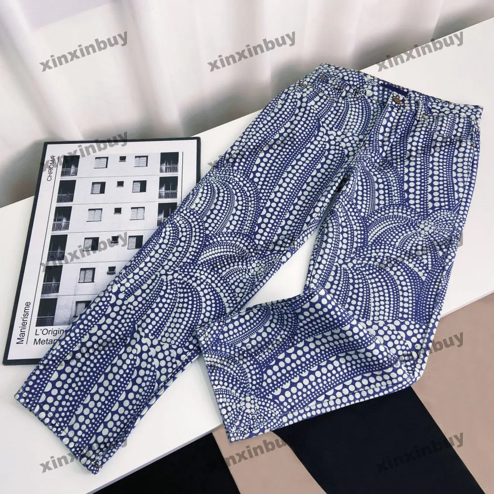 xinxinbuy Männer Frauen Designer Jeans Hose Polka Dots Kürbis Jacquard Brief Jacquard Sets Denim Frühling Sommer Freizeithose Schwarz Blau Grau XS-2XL