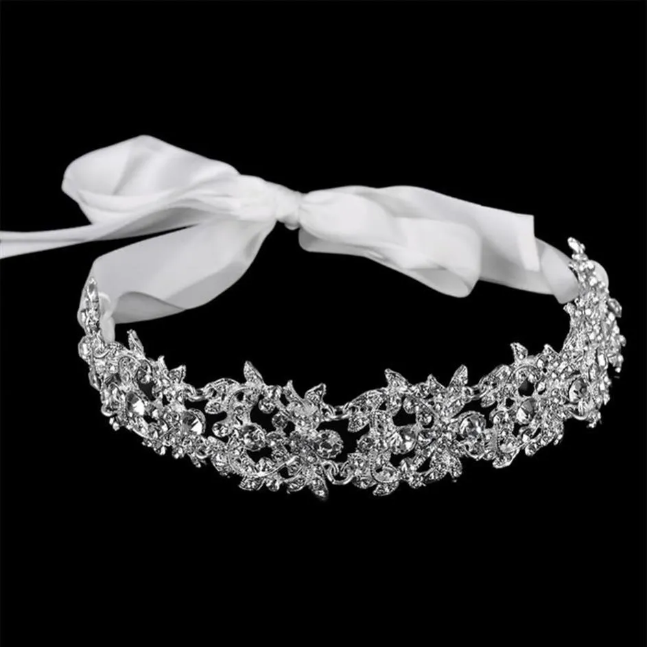 Handmade Bridal Headband Tiara Crystal Wedding Hair Accessories Ribbon Elegant Headpiece Rhinestone Women Hair Jewelry189j