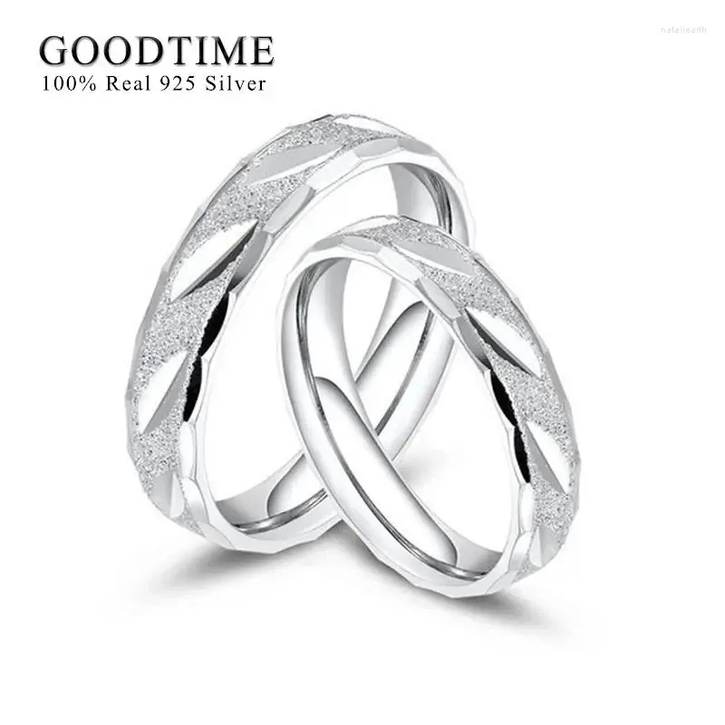 Anéis de cluster na moda pura 925 prata esterlina anel de casamento geada 1 peça egagement banda para casal aniversário jóias mulher homem