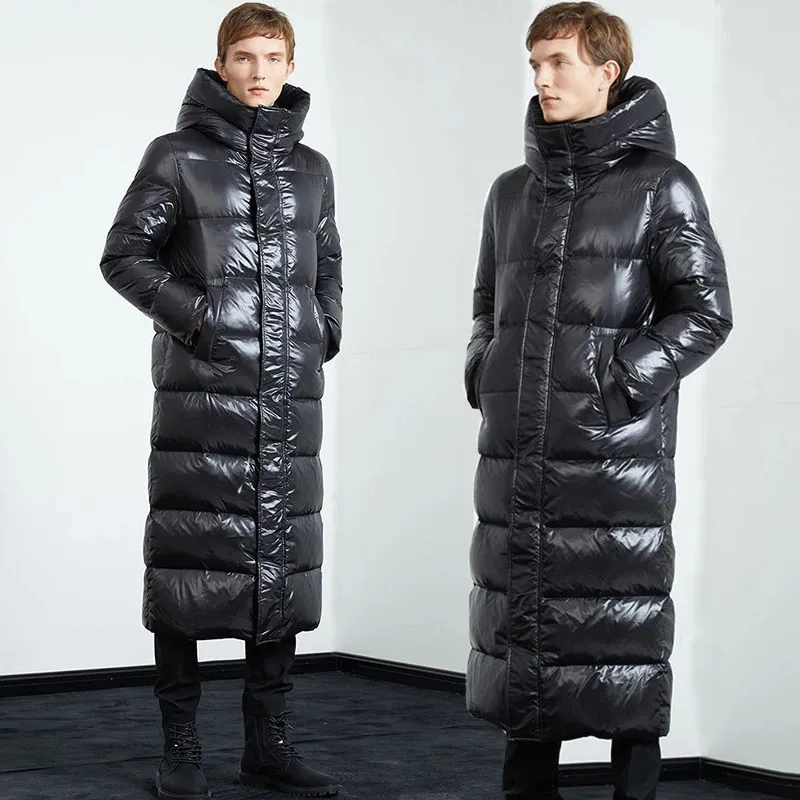 Parkas pour femmes Mode noir longue Parka grande taille 3XL veste pour hommes 2023 manteau d'hiver à capuche hommes brillant coupe-vent vêtements d'extérieur chauds Streetwear 231201