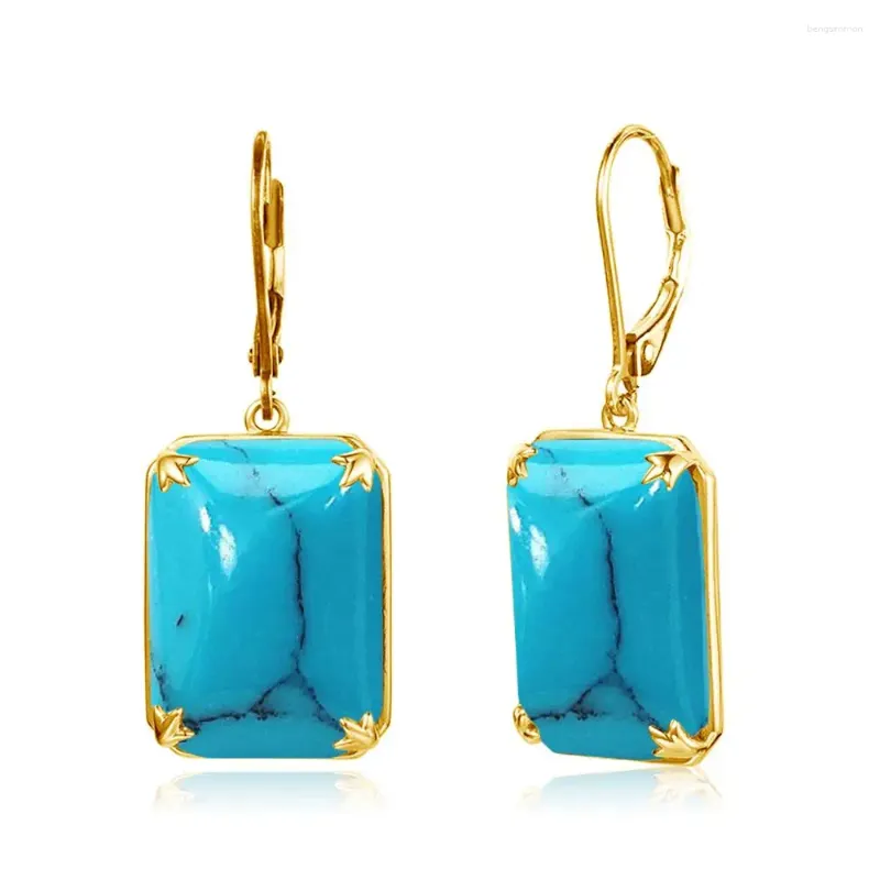 Dangle Earrings Authentic 925 Sterling Silver Turquoise For Women Rectangular Massive 13 18mm Stones Unique Woman Jewelry Trend