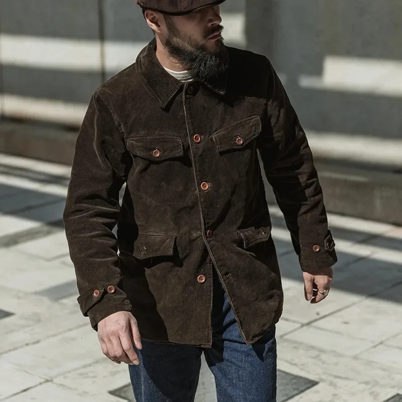 DHgate Vintage Corduroy French Workwear Hunting Jacket for Men Thick Brown Coat Apparel
